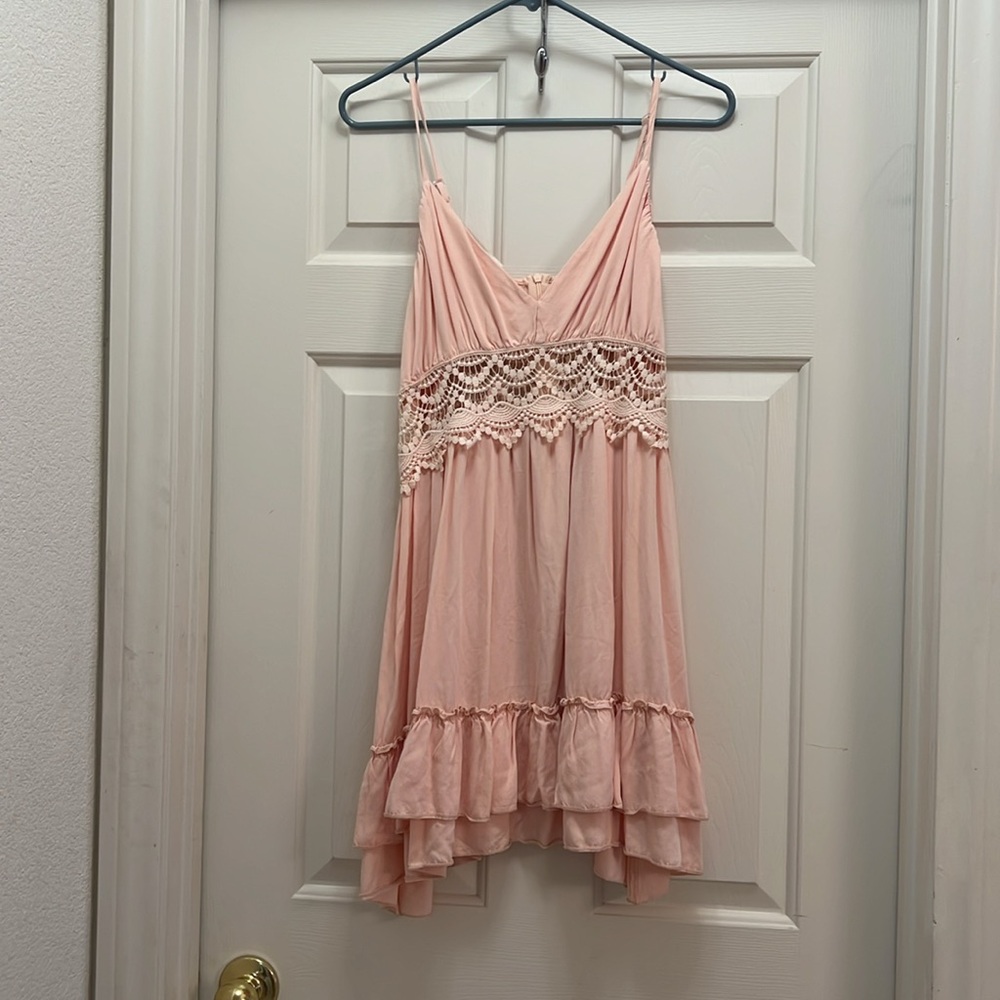 Pink Sleeveless Dress with Lace Detail
